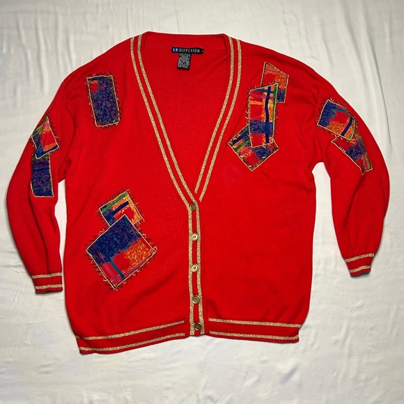 Vintage IB Diffusion L Red Cardigan Sweater - Picture 1 of 12